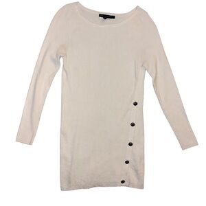 White House Black Market Cream Ribbed Button Detail Top